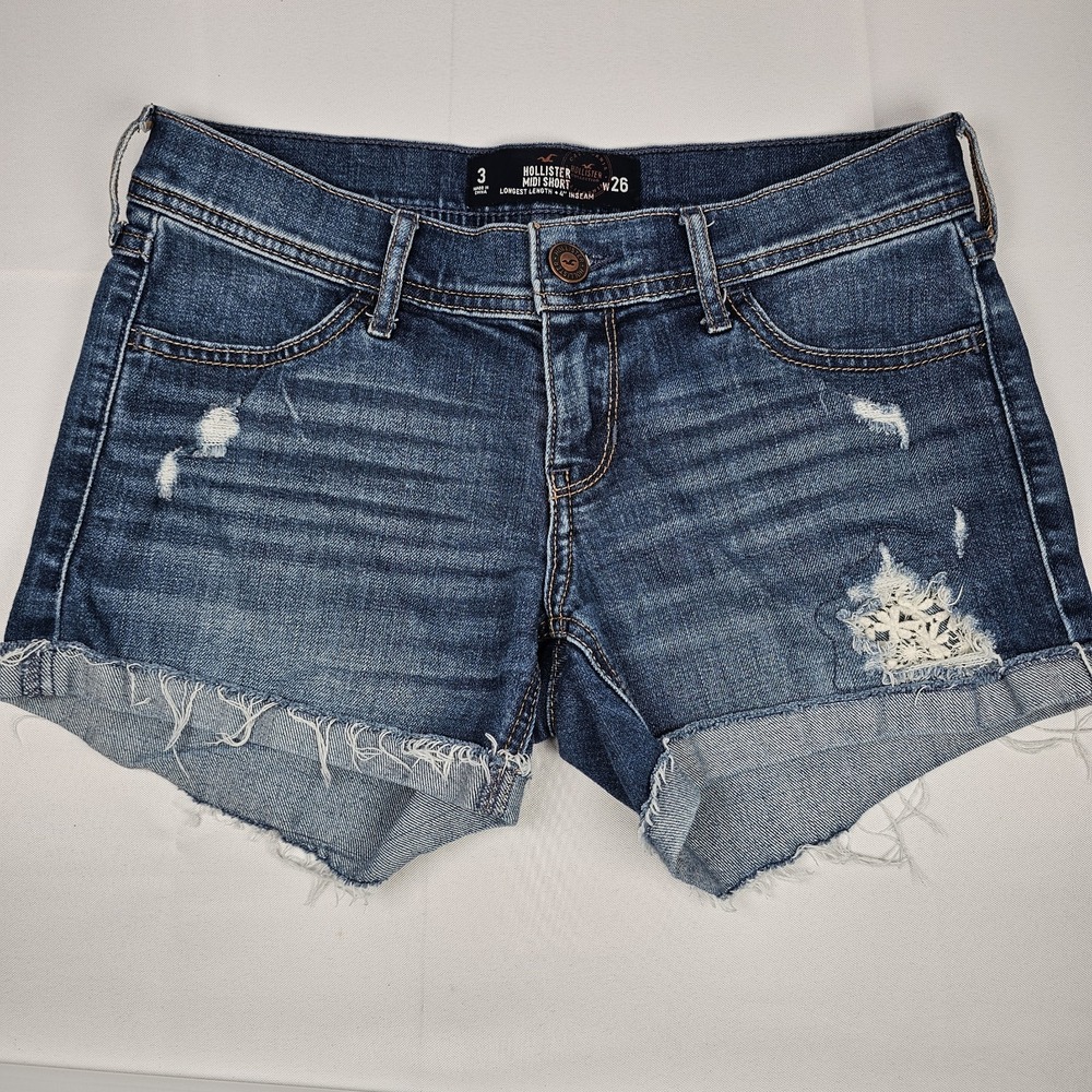 HOLLISTER Blue Denim Midi‎ Denim Jeans Shorts ~ Size 3